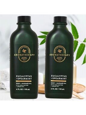 NWT 2 Pc Bath & Body Works Aromatherapy Eucalyptus Spearmint Body & Massage Oil